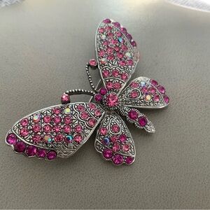 Butterfly Brooch with Pink Rhinestones
